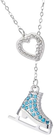 TEAMER 3D Turquoise Crystal Ice Skate Necklace Figure Skating Heart Pendant Skater Necklace Inspirational Jewelry For Women, 20*18mm, Stainless Steel, No Gemstone