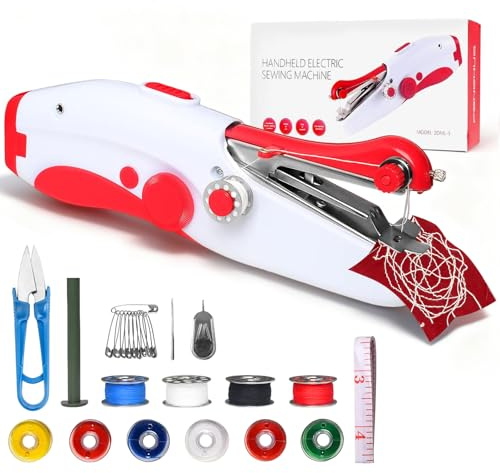 ePicsoa Handheld Sewing Machine, Portable Mini Sewing Machines Red, Sew Simple Hand Stitching Machines, Beginners Sewing Machine with Sewing Accessories for DIY, Garments, Curtains, Home Travel