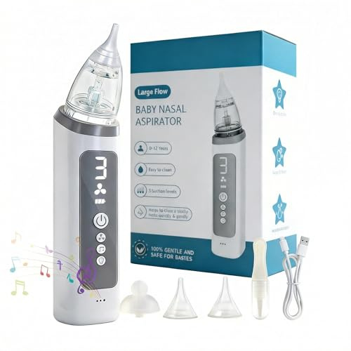 AIFIZO Aspiratore nasale elettrico per neonato, 3 assorbenti, ricaricabile, con 3 inserti in silicone, funzione musicale e luce, igienico e facile da pulire, aspiratore nasale per neonati, aspiratore