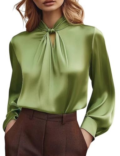 Camicia da Donna in Raso a Maniche Lunghe Blusa Seta Elegante Camicia in Chiffon Sciolto Maglietta in Raso Business a Maniche Lunghe Classico Camicetta Ufficio Ampia Basic Top da Lavoro Moda Slik