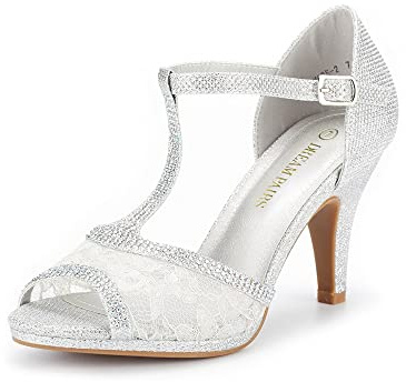 DREAM PAIRS Women's Stilettos Kitten Heels,Silver,5.5