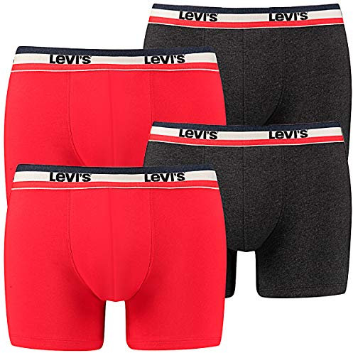 4 er Pack Levis Boxer Brief Boxershorts Men Herren Unterhose Pant Unterwäsche, Farbe:786 - Red/Black, Bekleidungsgröße:L