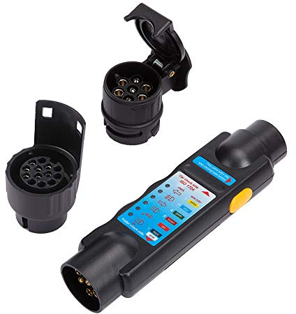 ETUKER Anhänger Prüfgerät 7 Polig, Anhänger Steckdose Stecker Prüfgerät 7 Polig Beleuchtung Diagnose Gerät, Anhänger Diagnose Werkzeug 12V Für RV, Pkw, Wohnwagen, Booten(Anhänger Prüfgerät & Adapter)