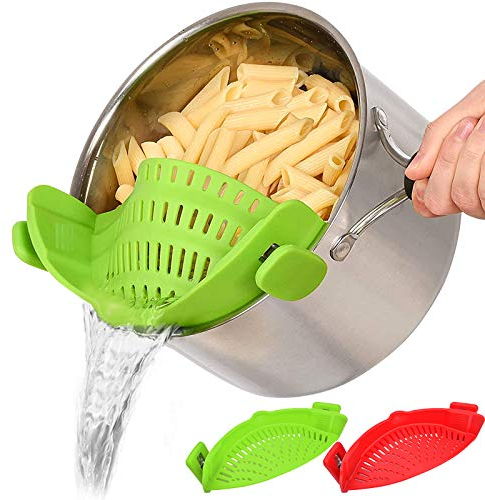 Snap Strainer, 2 PACK Silicone Food Strainers Heat Resistant Clip On Strain Strainer Rice Colander Kitchen Gadgets Drainer Hands- For Pasta, Spaghetti, Ground Beef, Universal Fit All Pots Bowls