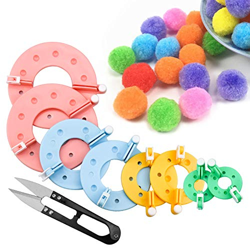 8 Pezzi Pom Pom Maker 9cm 7cm 5.5cm e 3.5cm Pompon Maker Fluff Sfera Weaver Ago Fai da Te in Kit di Attrezzi Lavoro Maglia di Lana