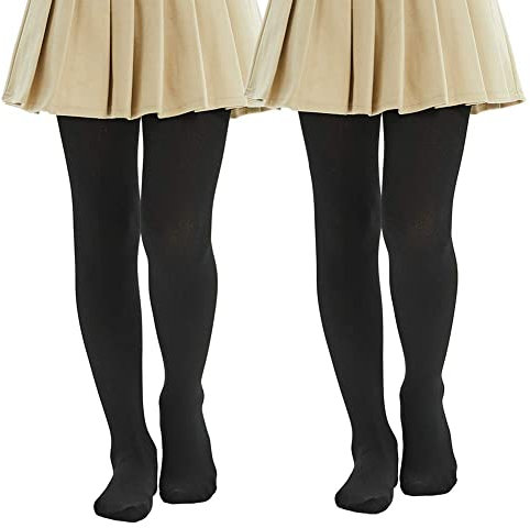 MANZI 2 Paar Kinder Mädchen Thermo Strumpfhose 400 DEN,Winter Warm Fleece Gefütterte Ultra Weich Blickdichte Strumpfhosen（Schwarz，XL