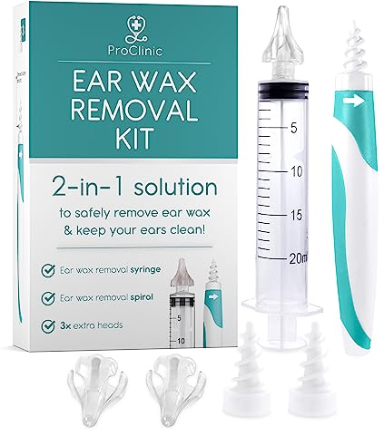 ProClinic Ear Wax Removal Kit with Syringe, Spiral Tool and 3 x Soft Silicone Tips | Reusable and Washable Ear Cleaner for Safe Home Use | Includes Storage Case