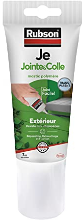 Rubson Je Jointe & Colle Mastic Transparent 150 ml, mastic étanche en tube prêt à l'emploi, mastic polymère pour collage, réparation, et rebouchage en extérieur