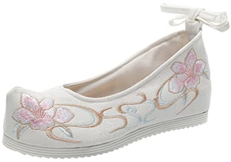 Holibanna Hanfu Shoes Women Embroidered Chinese Traditional Flats Vintage Canvas Slip-on for Dance Performance and Daily Wear 9.05X3.14X1.96In