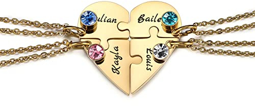 MunkiMix Collana Personalizzata per Uomo/Donna, Collana di Coppia/Amicizia per 2/3/4/5 Pezzi, Set di Collane con Pezzi di Puzzle A Cuore Nero/Argento, Collana con Incisione Nome/Testo