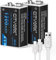 CITYORK Batteria ricaricabile da 9 V, 1200 mAh, ad alta capacità, 6F22, batterie agli ioni di litio con cavo USB, bassa autoscarica (confezione da 2)