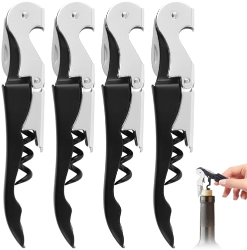 4 Pezzi Cavatappi Professionali, Cavatappi Vino, Apribottiglie Vino, Cavatappi da Sommelier mit Tagliacapsule, Apribottiglie Manuale Adatto a Tutti i Tipi di Sughero e Bottiglie di Birra