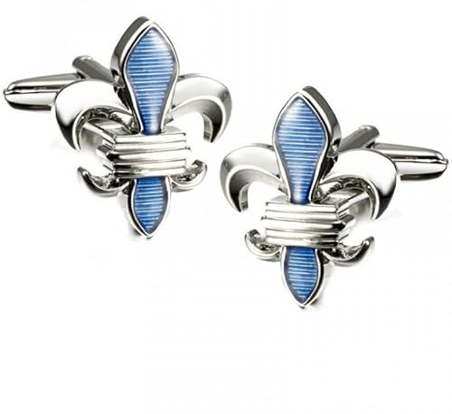 Bouton de Manchette Homme | Boutons de Manchette Fleur de Lys Bleu | Cadeau pour Homme | Chemise Hommes Mariage Fêtes et Anniversaires