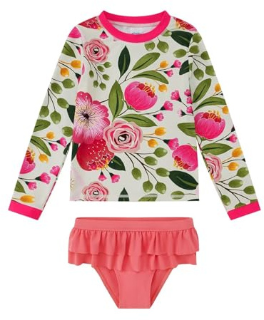 Costume da Bagno Bambine Rash Guard Set UPF 50+ Protezione Solare Manica Lunga Tankini(6 Anni)