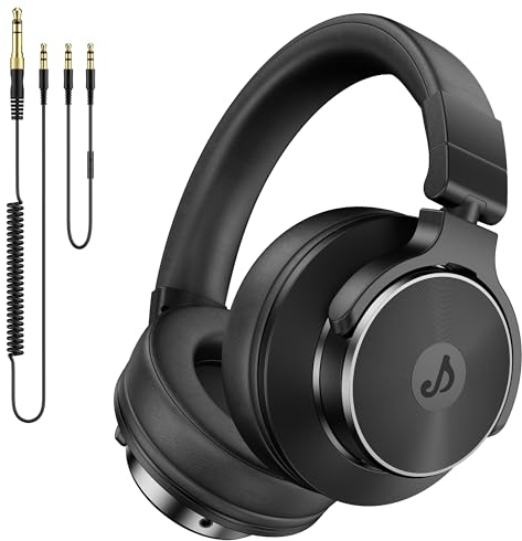 Rumoon Auriculares DJ sobre la oreja, monitor de estudio y mezcla de auriculares estéreo DJ con controladores de neodimio de 50 mm y conector de 1/4 a 3,5 mm para grabación de computadora AMP,