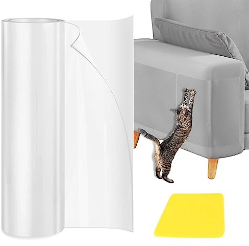Cat Scratch Sticky Paws Tape, 15.7 x 118 Cat Furniture Protector Tape Transparent Free Cutting Anti Scratch Furniture Protector for Carpet, Sofa, Couch, Door
