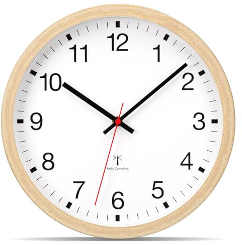 VIVILINEN - Reloj de pared con radio pilotado silencioso sin tic-Tac 30 cm y péndulo de pared, diseño moderno para dormitorio, cocina, sala de estar, cambio automático de hora (madera, 40 cm)