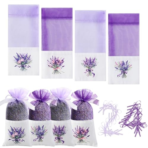 Lvjkes 24 Pezzi Sacchetti di Lavanda bustina, Sacchetti Vuoti Viola Garza di Coulisse di Cotone per Lavanda, spezie ed Erbe, Bustine di profumo per il guardaroba, Borsa regalo per aromi per auto (D)