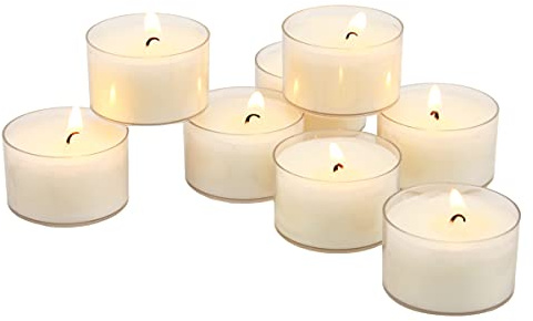 Stonebriar Bulk 24 Pack Unscented Smokeless Long Burning Clear Cup Tea Light Candles with 6 to 7 Hour Extended Burn Time