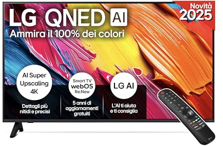 LG QNED AI QNED70 Smart TV 43 pollici 4K, Processore α7 Gen8, Dynamic QNED Color, webOS con AI e telecomando puntatore AI, Gaming con VRR 4K@60Hz, 43QNED70A6A 2025