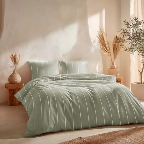 Juego Funda nórdica Cama 135/140 100% algodón - 2 Fundas Almohada 45x75 cm, Estampado líneas Agua