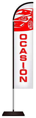 Oedim Fly Banner Tipo Vela Automoción | Banderola publicitaria | Talla M | Banderola publicitaria Tipo Fly Banner Talla M Blanco y Texto Rojo |