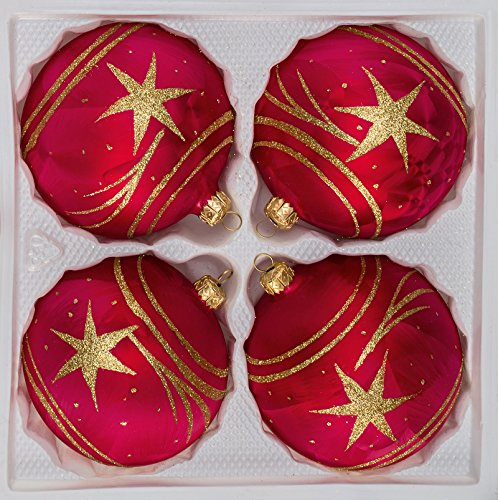 4 TLG. Glas-Weihnachtskugeln Set 8cm Ø in 'Ice Rot Gold' Komet - Christbaumkugeln - Weihnachtsschmuck-Christbaumschmuck 8cm Durchmesser