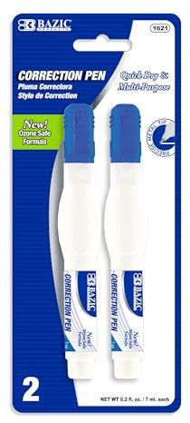 BAZIC Products Correction Pen - Corrections Fluid, Precise Metal Tip White Out, Ideal for School & Office Supplies, Alternative to Correction Solution, 2/Pack, 1-Pack