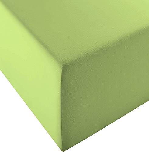 fleuresse 1119 XXL Jersey Stretch Spannbetttuch (96% Baumwolle, 4% Elasthan), mit Rumdumgummizug, Ökotex 100, für Matratzen bis 40 cm Höhe, 140 x 190-160 x 220 cm, apfelgrün
