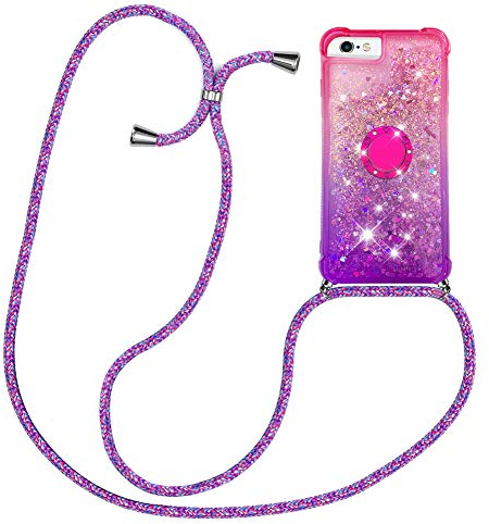 YuhooTech Handykette Hülle Kompatibel mit iPhone 5 / 5S / SE Handyhülle Quicksand Glitzer Hülle mit Band - Silikon Handyhülle mit Kordel Umhängenband - Schnur mit Treibsand Case zum Umhängen