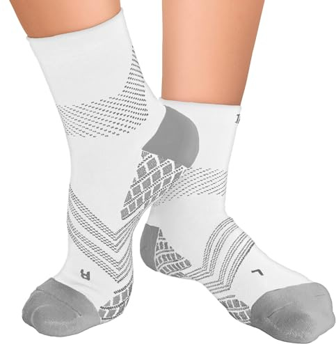 TechWare Pro Plantar Fasciitis Socks – Therapy Grade Targeted Cushion Compression Socks for Men & Women. Ankle Brace Foot Sleeve & Arch Support for Achilles Tendonitis & Heel Pain Relief Wht/Gy LRG