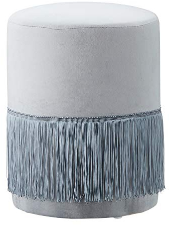 Cepewa Sitzhocker Hocker Sitzpouf Samt grau mit Fransen Polsterhocker Ø 28cm mit oder ohne Fransen (1 x Sitzhocker grau Fransen)