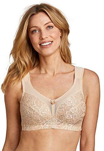 Miss Mary of Sweden Queen Non-Wired Bra – Full Cup Extra Support, Stretch Lace & Padded Straps for Comfort 44E Beige