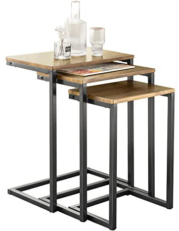 SoBuy Set von 3 Beistelltisch Satztisch, Moderne Couchtische für das Wohnzimmer, Platzsparendes Design, Natur & Schwarz, FBT102-F