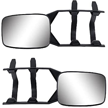 Baceyong 1x espejos de remolque, de ángulo múltiple para caravana camion 4wd remolcando clip-encadenado, universal para un remolque ajustable de transporte seguro