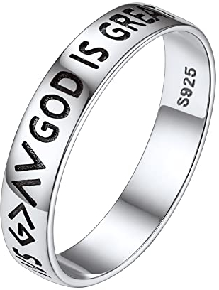 Silvora 925 Sterling Silber Ring für Damen Herren 4mm breit Schlichter Dünner Mädchen Fingerring God Is Greater Than The Highs and Lows Religiöser Bandring 59（18.9） Mode Schmuck