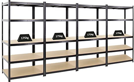 PROREGAL Mega Deal 4X Schwerlastregal Taurus Schwarz 180x90x60cm mit Fachlast 175kg Kellerregal, Steckregal, Garagenregal, Lagerregal