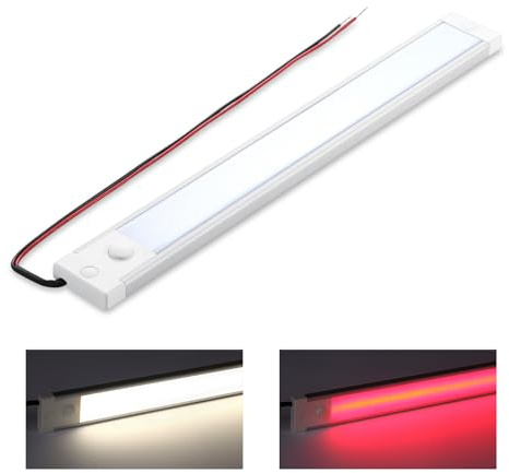 acegoo dimbar under skåp LED-belysning 12V linjär ljusbar 470lm 4,5W för kök bänkskiva med integrerad On Off Dimming Switch & rött nattljus (4000K)