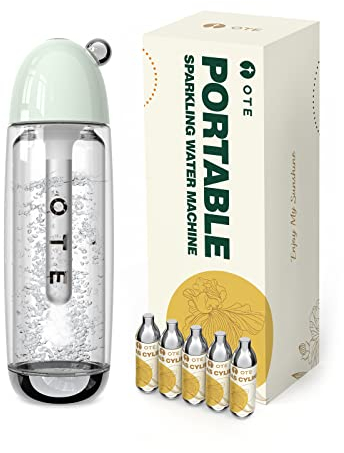 OTE Machines à eau Pétillante avec 20 Cylindres de CO2 Double Couche PET Portable Soda Streaming Machine Safe 450 ml Personal PET Seltzer Stream Carbonator Pas d'électricité Sans BPA (Vert)