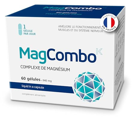 MagCombo – Magnésium pur concentré ; formule huileuse (spéciale) pour une absorption optimale, enrichie en vitamines B2, B6, B12 et C; testé en laboratoire (60 Prises)