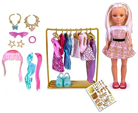 Nancy - NAC48000 - Dressing Looks, Armoire pour Poupée Glamour, 8 Vêtements et 8 Accessoires, Chaussures de Jouet, Garçons et Filles à Partir de 3 Ans, Célèbre