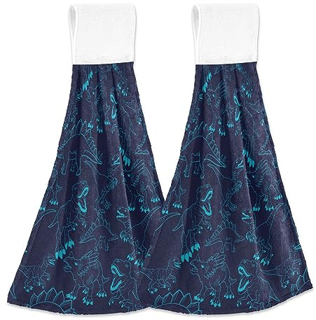 linqin Silhouette Dino Waschlappen mit Aufhängeschlaufe, 2 Stück Handtücher für Badezimmer Loop Mikrofaser Handtuch