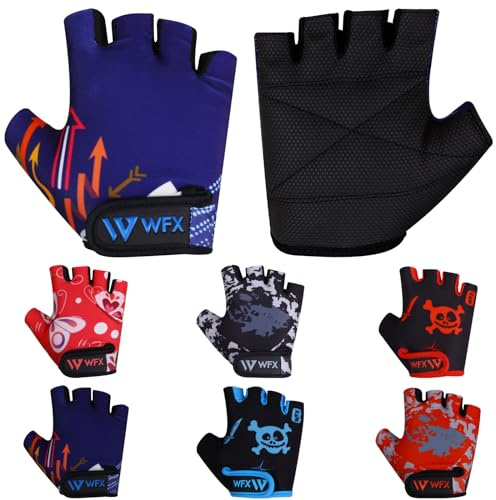 WFX Kids Cycling Gloves Short Half Finger Fingerless Gloves Padded Fastened Children Kid BMX Bike Safety Hand Protect Cycling Climbing Weight Lifting Workout Bicycle Gloves (Purple, L)