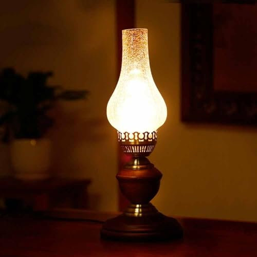 TRIVIDHA Retro Kerosene Lamp Glass Antique Wood Table Lamp Electric Oil Lamp Nostalgic Table Lamp Bedroom Desk Lights Night Lighting For Kitchen Living Room Restaurant Cafe