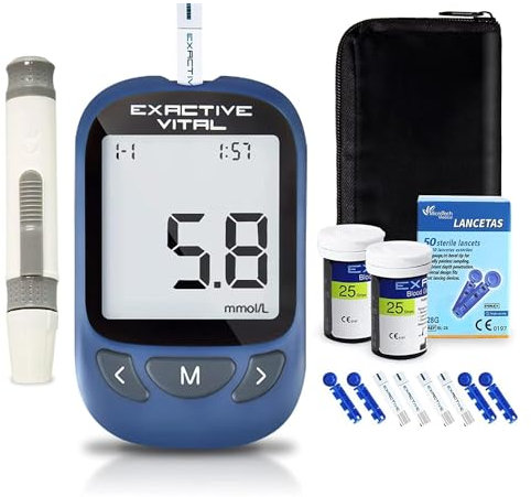 BLUEZY Misuratore di Glucosio nel Sangue, Misuratore Glicemia, Glucometro con Strisce Reattive da 50 Pezzi E 50 Lancette, Previene Il Glucometro Continuo di Precisione della Machine MG/DL
