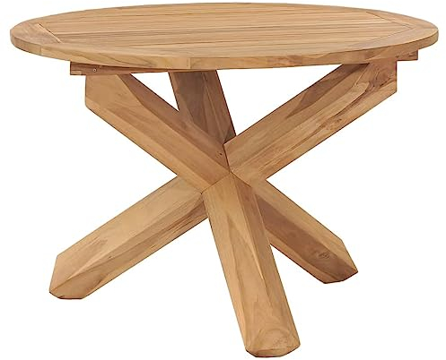 AJJHUUKI Home Items, Garten-Esstisch, Ø 110 x 75 cm, massives Teakholz, Anzugmöbel
