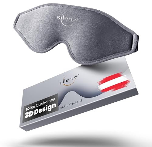 SILENZZZ® Premium Schlafmaske - 3D Augenmaske für Frauen & Herren - Schlafbrille bequem gepolstert für absolute Dunkelheit - Sleep-Mask, Schlaf-Maske grau