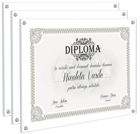 Kalami 3 Pack 11x14 Acrylic Wall Mount Picture Frame Self Adhesive, Floating Frameless Clear Photo Frame for Diploma Certificate Degree Document Display Gallery Wall-Full Frame Size 12.4x15.4