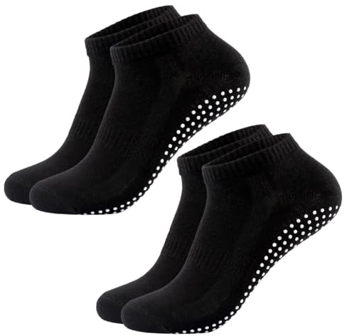 WeddHuis 2 Pares Calcetines Antideslizantes de Yoga Calcetines para Mujer Fit Yoga Pilates Ballet Low Top Calcetines Deportivos