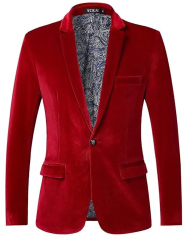 Rrongwn Sakko Veste confortable en velours pour homme - Style sportif et décontracté - Veste de costume classique - Coupe ajustée - Pour mariage, rouge, XL